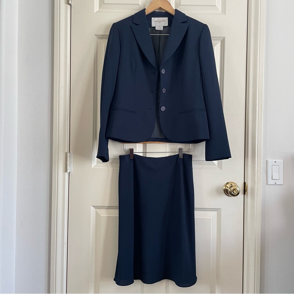 Jones New York Navy Blazer and Flare Skirt Set